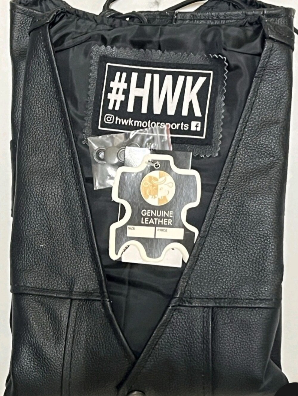 #HWK Black Genuine Leather Motorsports Vest, 2XL